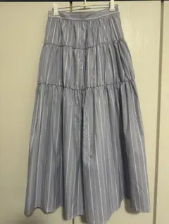 青×白　ストライプ フレアスカート