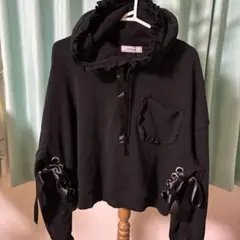 Ank Rouge フリルパーカー ブラック