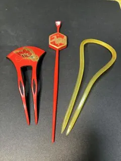 蝶々　絵付け　べっこう　折鶴　バチ簪　かんざし　3点