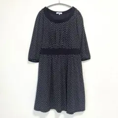 NATURAL BEAUTY BASIC ドット柄ワンピース M ネイビー 薄手