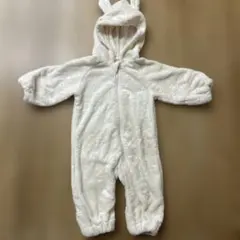 ★冬物消します値下げ★美品★ウサギ耳付きホワイトロンパース、アウターカバーオール