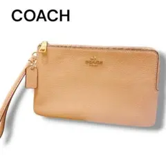【極美品】COACH マルチポーチ クラッチ ピンクベージュ リストレット付き