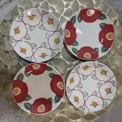 【新品】ひな祭り 節句 お祝い 平皿 椿 つばき　北欧風　食器　4枚　【購入不可 新品】五月 節句 お祝い 皿 椿 つばき 北欧風 食器 ことぶき椿 平皿 4