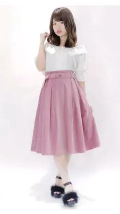 ハニーシナモン☆ベッチンベルトタックミディスカート☆ピンク☆シュエットラテ☆のサムネイル