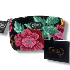 【新品タグ付き】FEILER 花柄刺繍 ポーチ ブラック