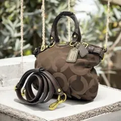 COACH マディソン オプアート柄 2wayショルダーバッグ ダークブラウン