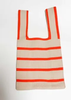 ニット トートバッグ ストライプ オレンジ ベージュ
