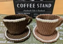 コーヒーカップ型アクリルたわし　小物入れ コーヒー＆カフェラテのサムネイル