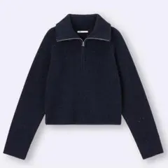 【新品】GU ジーユー ネップハーフジップニットプルオーバー ネイビー M