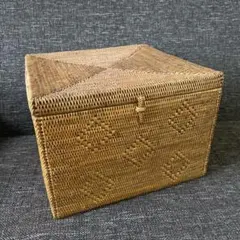 新品 蓋付きバスケット バリ島現地購入 アタ製品 収納かご ゴミ箱