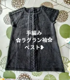 手編み✿黒✿ ケーブル編み ✿半袖ニットベスト