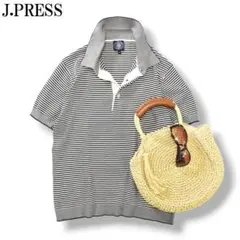 【美品】 【上質】 ジェイプレス ストライプ柄 半袖 ポロシャツ M ♪