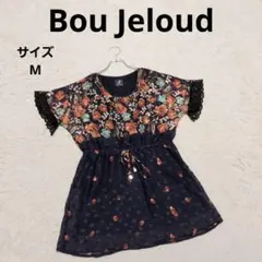 Bou Jeloud ドローコード 花柄 チュニックワンピース M ネイビー