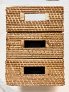 美品　無印良品 重なる ラタン バスケット 中 3個