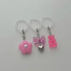 【407】めじるしアクセサリー アンブレラマーカー チャーム 3点 濃いピンク