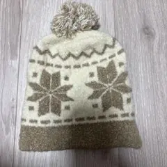 無印良品 雪柄 ニット帽 ポンポン付き 50-54cm