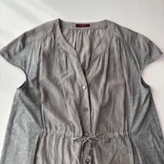 美品 AMACA シルク混ブラウス 絹 綿 フレンチ袖 グレー スキッパーシャツのサムネイル