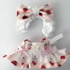 10cm〜12cm ぬい服 メイド服 エプロンドレス イチゴ柄 パールチャーム