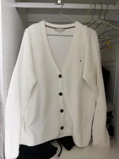 TOMMY HILFIGER カーディガン 白 ワンポイントロゴ 美品