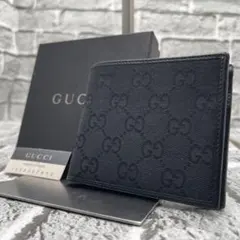 箱付き美品✨グッチ 二つ折り財布 コンパクトウォレット GGキャンバス ブラック