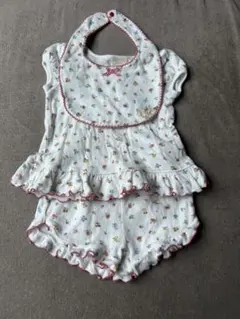 ジェラートピケフリル付き花柄ベビー服 3点セット