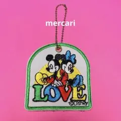 新品　レトロミッキー＆ミニー　ワッペン×デニム　ボールチェーンキーホルダー