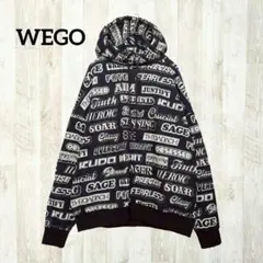 ウィゴー パーカー M ブラック 黒 総柄 ロゴ フード付き ビッグシルエット