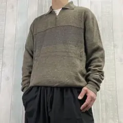 ニットポロセーター　ハーフジップ　オリーブグリーン