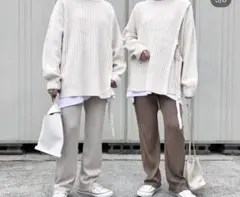 ケーブル編み タートルネック 大きめニット XL アイボリーニット
