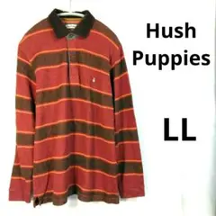 Hush Puppies✨長袖ポロシャツ 赤茶ストライプ LL
