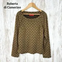 美品 ロベルタディカメリーノ ロゴ 総柄 ウール ニット カットソー
