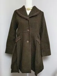 axes femme ブラウン ドット柄 ロングコート 丸襟 Aライン