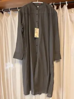 無印良品 強撚シアー 長袖シャツワンピース M チャコールグレー