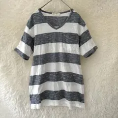 BACK NUMBER ボーダーTシャツ メンズS グレー✖️白 Vネック