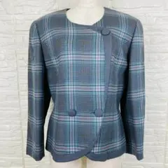 【英国王室御用達/カシミヤ混】ハーディエイミス チェックジャケット ブルー Mのサムネイル