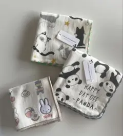 【新品】タオルガーゼハンカチ　ミッフィー パンダ　ねこ　3枚のサムネイル