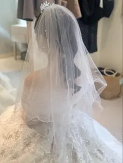 ホワイト ウェディングベール パール付き