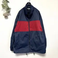美品✨ジップアップ配色ジャージ｜軽量ブルゾン｜ドローコード｜ネイビー｜赤｜Lのサムネイル