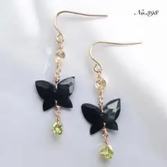 No.398✨天然石✨オニキス×シトリン×ペリドットのピアス　イヤリング