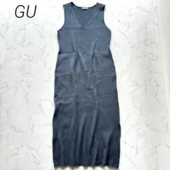 GU リブニットロングワンピース　大きいサイズ　XL ノースリーブ　Vネック