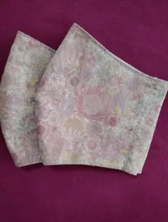 ゆったりピンク花模様　・布マスク 2枚組・裏ダブルガーゼ