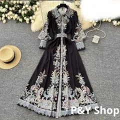 春夏コーデ❤️レディース　ウエストベルト付き　ロング丈ワンピース　エレガント　長袖