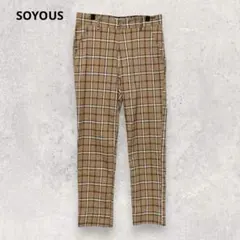 SOYOUS ソユーズ チェック レトロ スリムパンツ M ベージュ ストレッチ