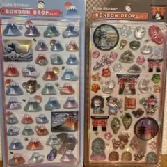 ボンボンドロップシール　和柄2種類セット　富士山、稲荷、侍、大仏など