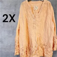 style&co. 【2X】刺繍入りプルオーバー ピンク