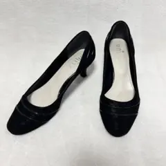 unity ユニティ スエード ラメ パンプス 22.5 フォーマル ブラック