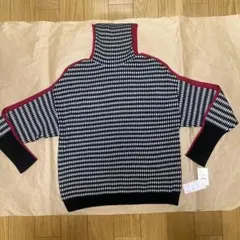 【美品(タグ付き)】ハウンドトゥースパターン ハイネックニット