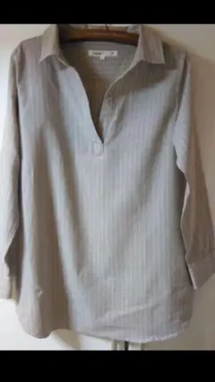 ストライプ綿麻プルオーバーLサイズ