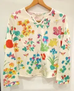 a282【未使用級】LEONARD レオナール 花柄カットソー ホワイト L a282【未使用級】LEONARD レオナール 花柄カットソー ホワイト L