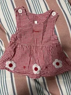 赤と白のチェック 花刺繍 ワンピース 60 70